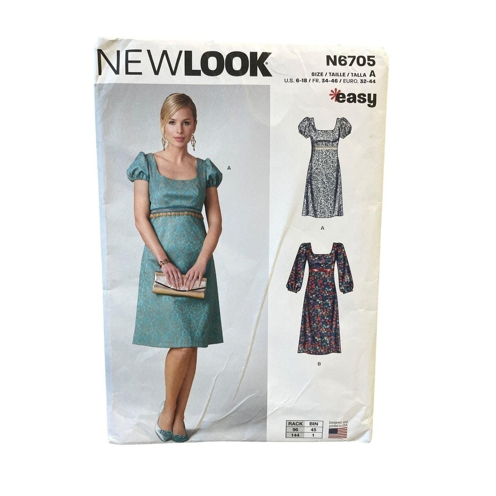NEWLOOK N6705 Dress Empire Waist Puff Sleeve Misses' Sizes‎ 6-18